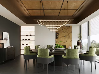 New Chinese Style Box Chinese Restaurant Room New Chinese Style Restaurant Room Dining Table and Chair New Chinese Style Dining Table and Chair Dining Table Bonsai 3d model