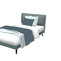 Stylish Single Bed With Grey Headboard White Grey Bedding And Black Legs