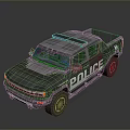 Gray Police Pickup Truck With Roof Mounted Lights And POLICE Lettering