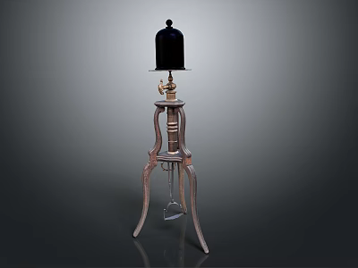 Vintage Floor Lamp Featuring Black Shade And Elegant Wooden Carved Tripod Base 3d model