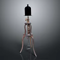 Vintage Floor Lamp Featuring Black Shade And Elegant Wooden Carved Tripod Base
