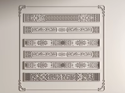 Classical Ornate Carvings On Multiple Vertical Panels With Intricate Decorative Borders 3d model
