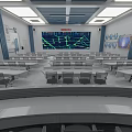 Modern Conference Room Interior With Large Digital Screen Data Charts Arranged Tables And Chairs