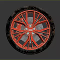Premium Car Tire Featuring Red Alloy Wheel Rim And Modern Spoke Design