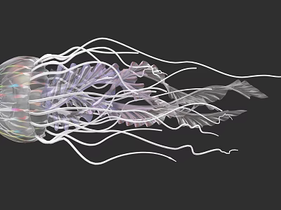 Transparent Aquatic Jellyfish With Long Colorful Tentacles In Marine Environment 3d model