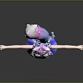 3D Anime Girl Character With Cat Ears Pink Blue Twin Braids White Top Blue Skirt