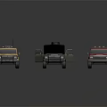 Yellow Green Red Military Vehicle Models With Open Hood And Roof Equipment