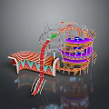 Colorful Rotating Amusement Structure With Spiral Slide And Tiered Striped Platforms