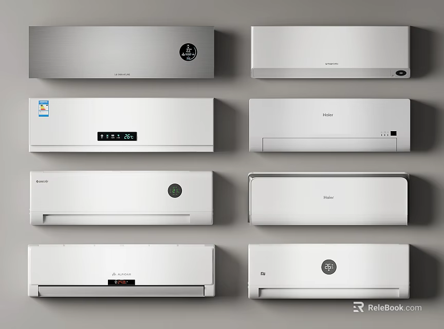 Sleek Wall Mounted Air Conditioner Fans In Various Models With Digital Control Panels 3d model 