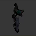 Futuristic Helmeted Figure Standing Beside Sleek Motorcycle With Green Armor And Black Wheels