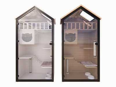 Modern Transparent Pet Cat House Design With Wooden Frame Interior Bed Stairs 3d model