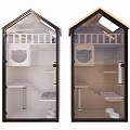 Modern Transparent Pet Cat House Design With Wooden Frame Interior Bed Stairs