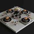 Elegant Black And Gold Dinnerware Set With Placemats Glassware Candle Holders And Flower Centerpiece