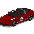 Red Porsche Convertible Car With Sleek Exterior And Number 50 Badge Design