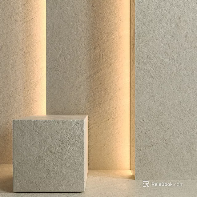Light Colored Textured Stone Structural Components With Illuminated Background And Cube Base 3d model