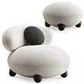Plush Light Gray Sofa Stool With Black Cushion And Dark Wooden Legs
