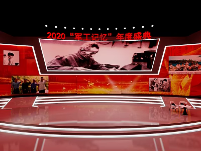 2020 Military Industry Memory Annual Ceremony Stage With Big Screen Displaying Figures On Scene 3d model