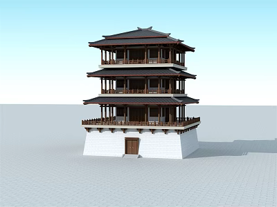 Traditional Ancient Chinese Architecture With Multiple Floors Overhanging Eaves And Wooden Structure White Base 3d model