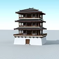 Traditional Ancient Chinese Architecture With Multiple Floors Overhanging Eaves And Wooden Structure White Base