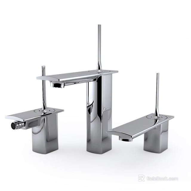 Modern Chrome Faucet With Spout Handle And Base Components For Bathroom 3d model 