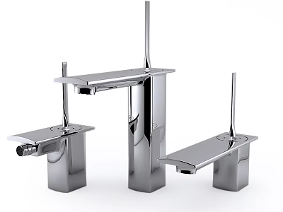 Modern Chrome Faucet With Spout Handle And Base Components For Bathroom 3d model