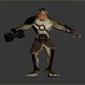 Crocodile Headed Monster 3D Model With Open Mouth Armor And Weapon