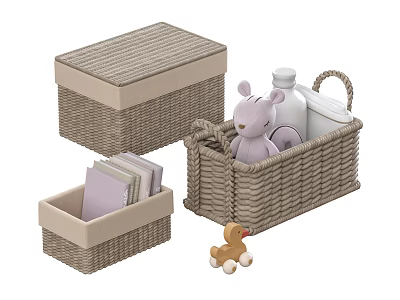 Rattan Laundry Basket Storage Basket Bamboo Basket Bath Towel 3d model