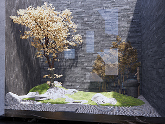 New Chinese style landscape sketch stone landscape tree combination 3d model