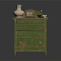 Vintage Green Entryway Cabinet And Side Cabinet With Drawers Vase Picture Frame Books