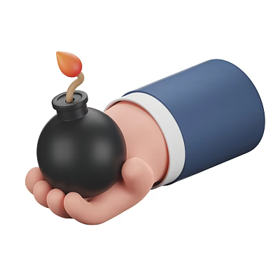 Game Movie Character Hand In Blue Suit Sleeve Holding Black Bomb With Lit Fuse Flame 3d model