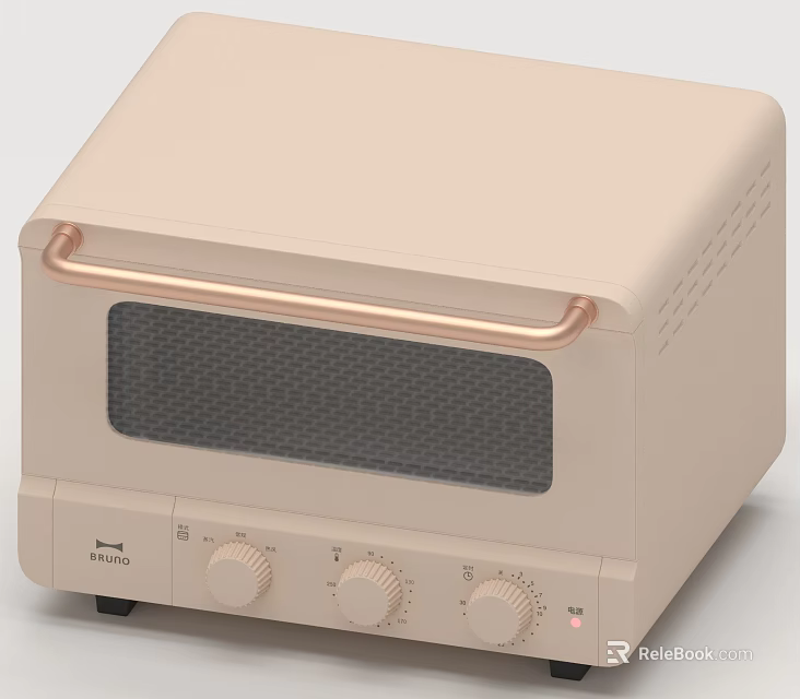 Beige Toaster Oven With Rose Gold Handle And Control Knobs For Kitchen 3d model 