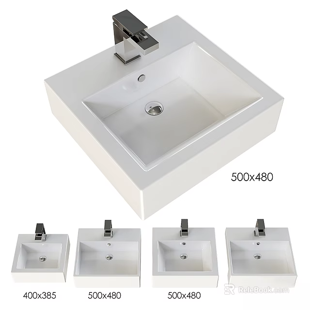 Ceramic White Square Washbasin With Faucet 500x480 Size Multiple Display Units 3d model