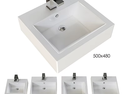 Ceramic White Square Washbasin With Faucet 500x480 Size Multiple Display Units 3d model
