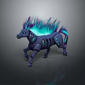 Game Movie Character Mechanical Horse With Glowing Purple Blue Mane And Skeletal Details