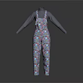 Colorful Patterned Overalls With Long Sleeve Top For Casual Comfortable Wear