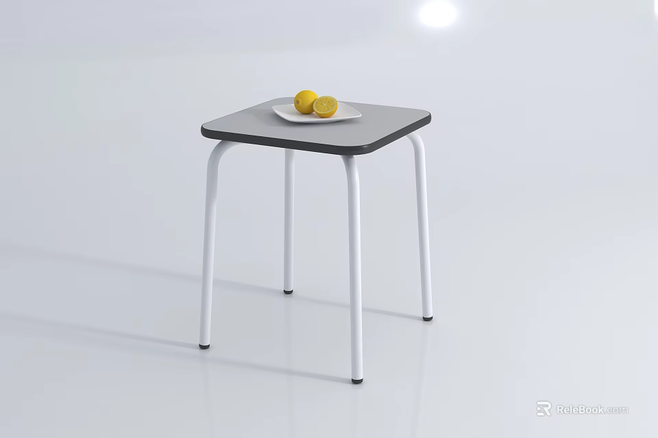 Simple Modern Coffee Table With Gray Top White Metal Legs And Plate Of Lemons On Surface 3d model 