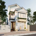 Elegant Two Story Detached Villa Exterior With Decorative Gate Driveway And Trees