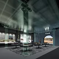 Contemporary Cultural Center Interior Featuring Exhibition Displays Glass Columns And Open Display Areas