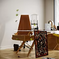 Modern Glass Top Office Desk With Yellow Chair Laptop Table Lamp And Decorative Rug