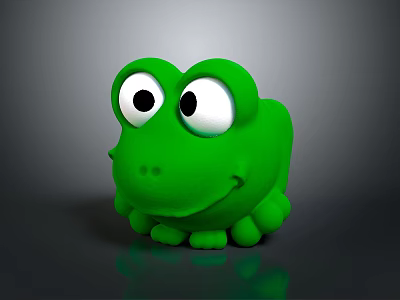 Cartoon Green Frog Toy Character Featuring Big Eyes Smiling Expression And Shiny Surface 3d model