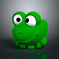 Cartoon Green Frog Toy Character Featuring Big Eyes Smiling Expression And Shiny Surface