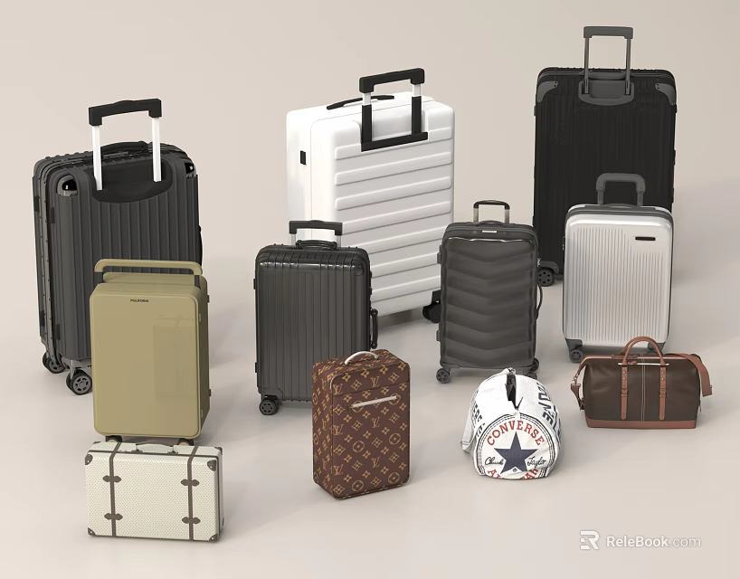 Colorful Luggage Collection With Suitcases Travel Bags And Different Style Designs 3d model 