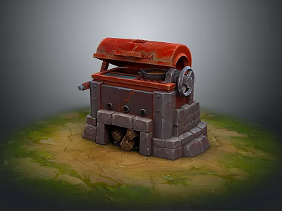 Vintage Household Device With Red Lid Stone Base And Metal Wheel 3d model