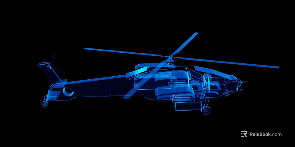 Helicopter Blue Wireframe Design With Detailed Outline On Black Background 3d model 