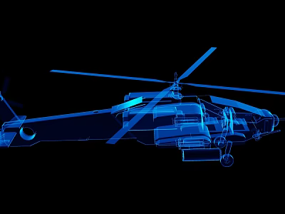 Helicopter Blue Wireframe Design With Detailed Outline On Black Background 3d model