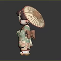 Japanese Geisha Doll Figure With Traditional Hairstyle Cherry Blossom Kimono And Bamboo Umbrella