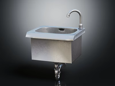 Kitchen Furniture Stainless Steel Sink With Faucet And Rolling Wheel Base Design 3d model