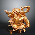 Golden Mythical Warrior Figurine Holding Battle Axe With Ornate Feathered Skirt