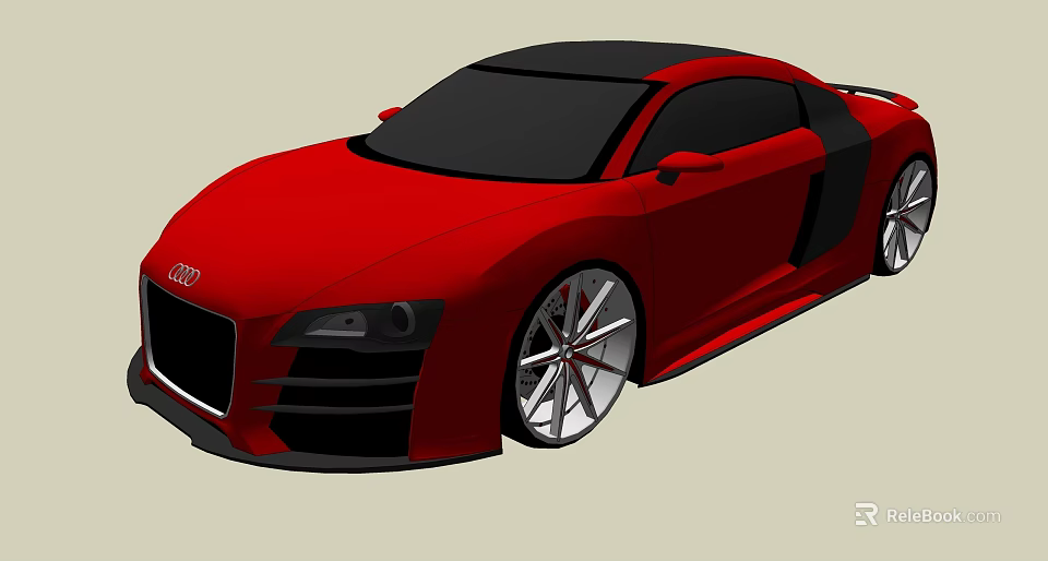 Red Audi Sports Car With Sleek Design Black Roof And Silver Wheels 3d model 