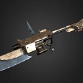 Advanced Mechanical Weapon With Silver Blade Golden Metal Parts And Tactical Design